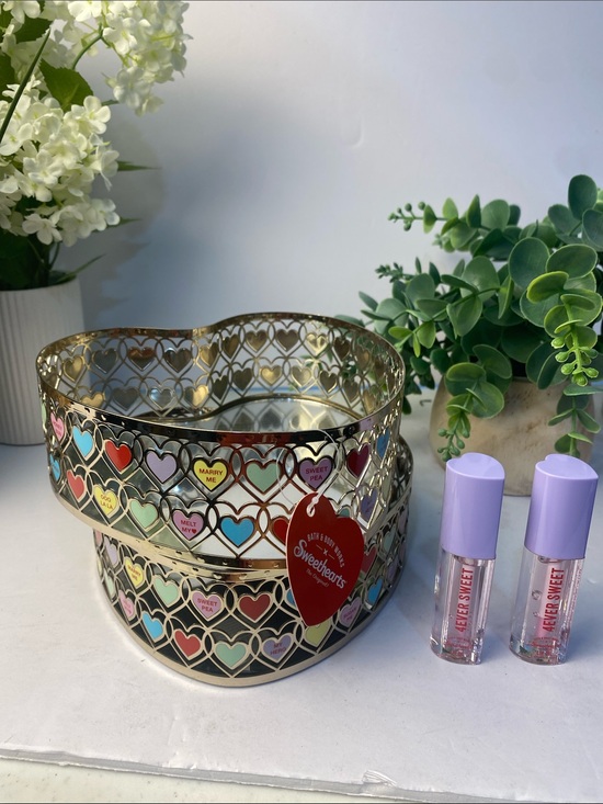Bath & Body Works Other - “Sweethearts” BBW Heart Shaped Mirror Body Care Trays-2  & Lip Oils Bundle